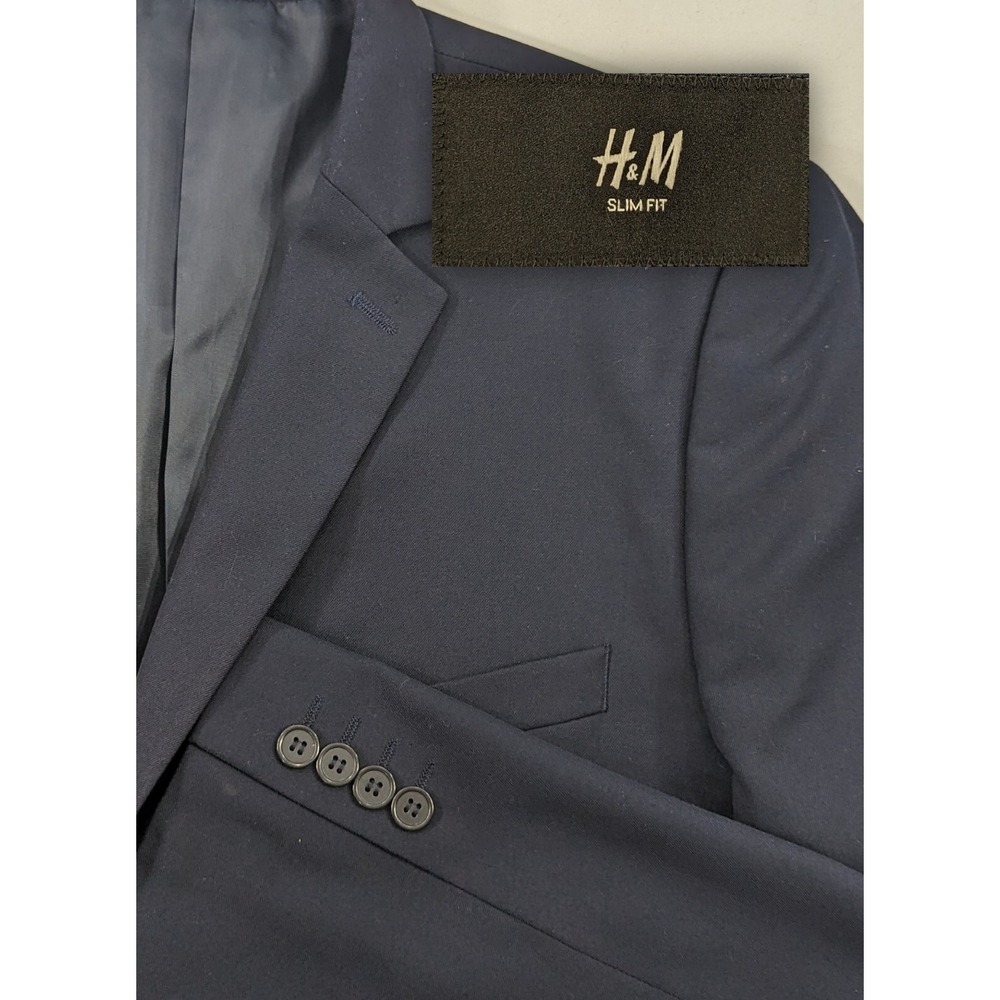 H&M Men's Sports Coat Suit Jacket Blazer Blue Crosshatch Slim Fit 46R 46" Chest